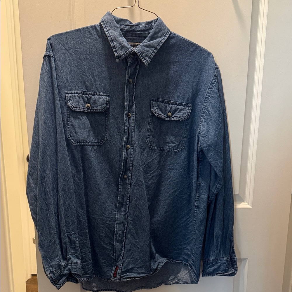 Wrangler Classic Blue Denim Button Down Shirt Men’s Large Vintage Quality Denim